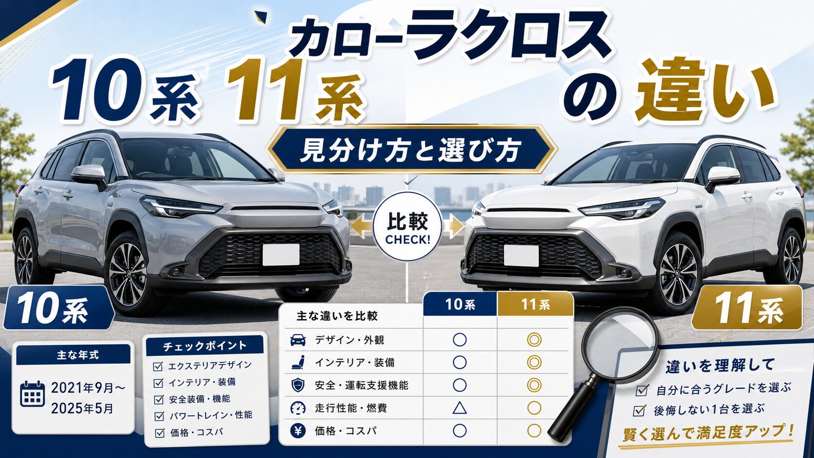 カローラクロス10系11系の違いを解説するアイキャッチ画像