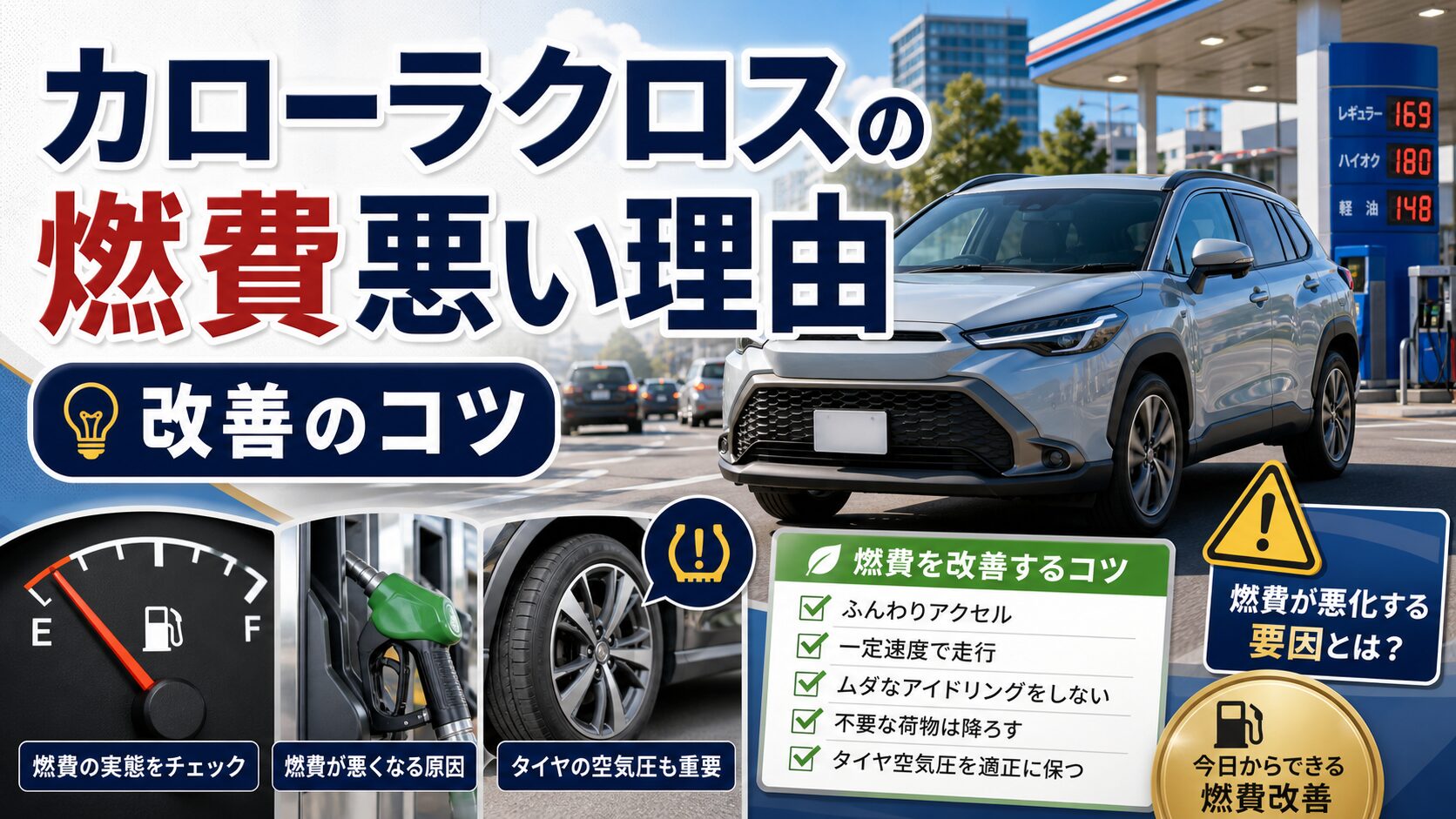 カローラクロスの燃費が悪い理由を解説するアイキャッチ画像