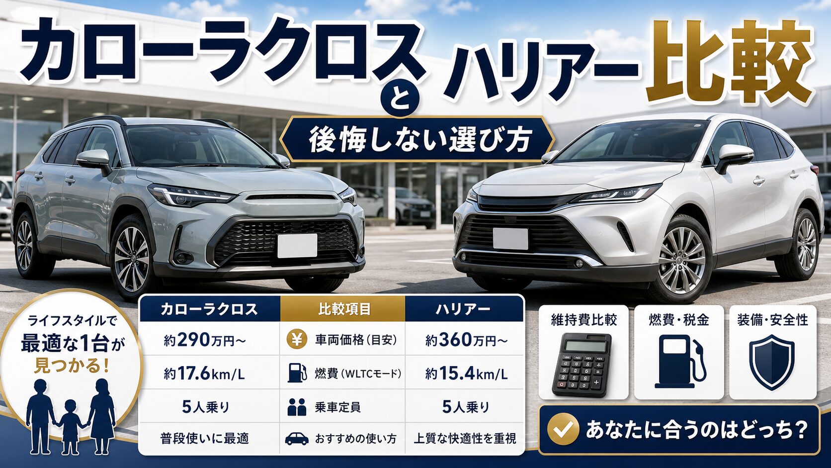カローラクロスとハリアー比較を解説するアイキャッチ画像