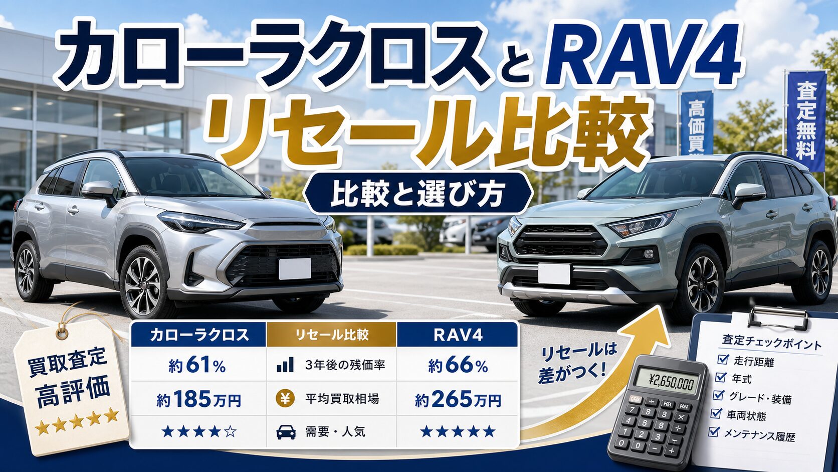 カローラクロスとRAV4のリセール比較を解説するアイキャッチ画像