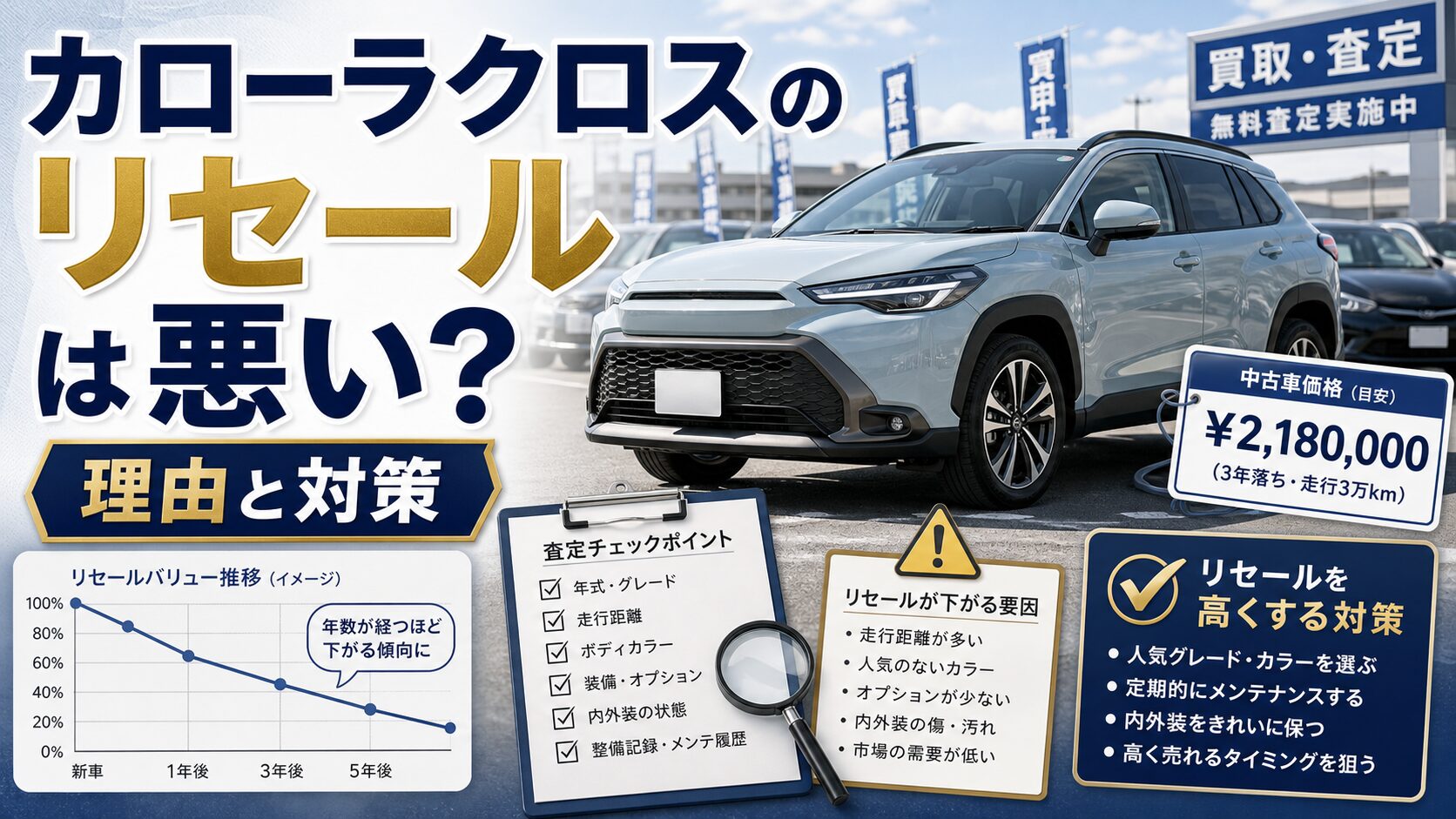 カローラクロスのリセールが悪い理由を解説するアイキャッチ画像