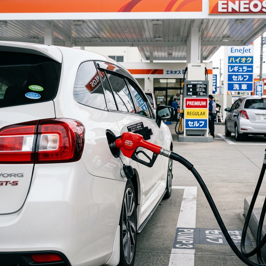 ガソリンスタンドでのマークXジオの給油風景