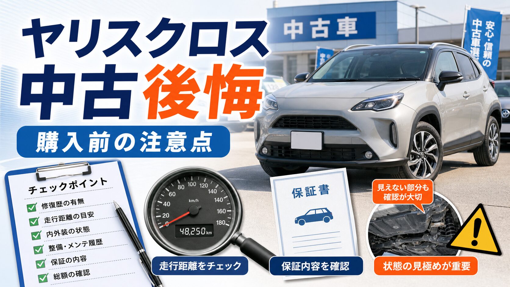 ヤリスクロス中古で後悔しないための注意点を解説するアイキャッチ画像