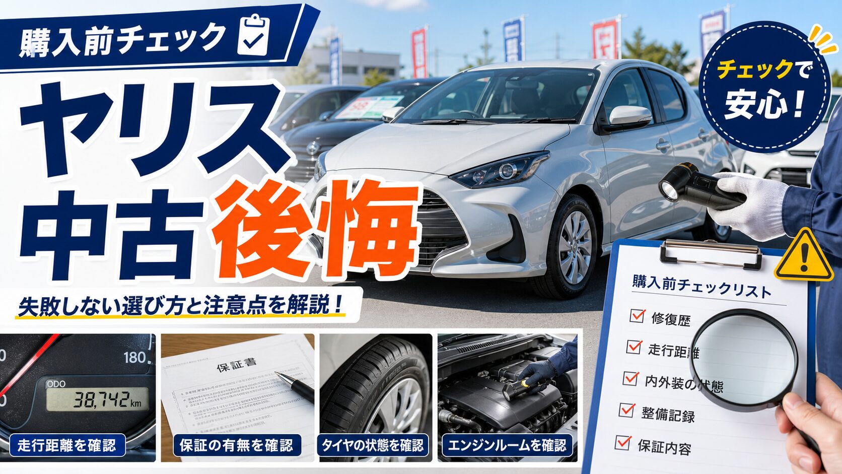 ヤリス中古で後悔しない選び方を解説するアイキャッチ画像